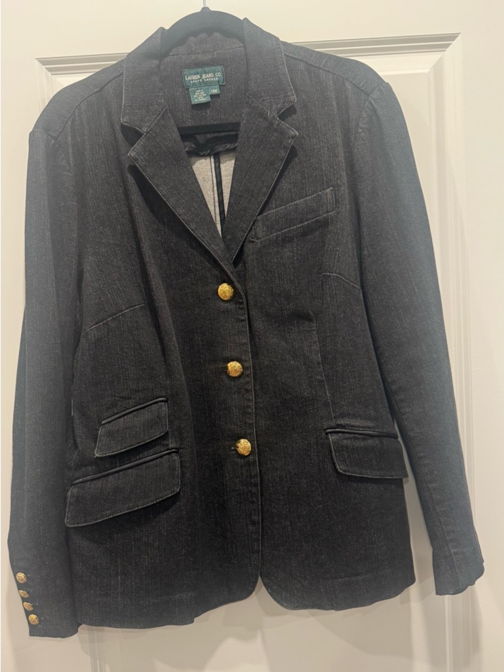 Lauren Ralph Lauren Black Denim Blazer with Gold-Tone Buttons
